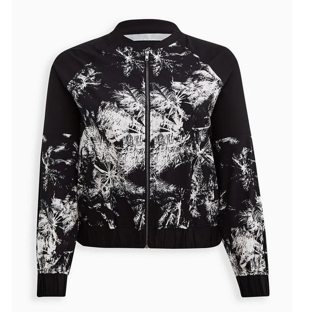 Torrid LoveSick Plus Bomber Stretch Black White Palms Long Sleeve | Size 4 4X/26